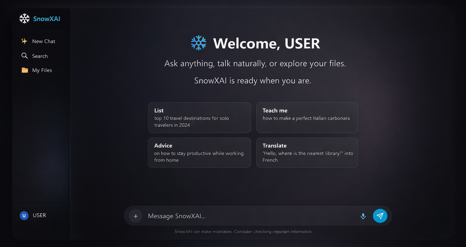 snowX AI Desktop App Interface